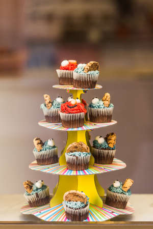 Bunch of delicious monster cookie cupcakes.の写真素材