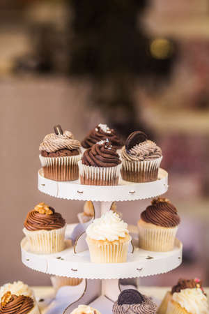 Delicious bunch of chocolate cupcakes shop.の写真素材