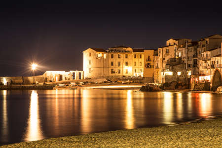 Night landscape of Cefalu, Sicily. Italy.の写真素材