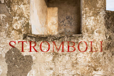 Stomboli name in a grunge wall.の写真素材
