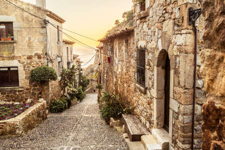 Street of Tossa de Mar old villageの写真素材