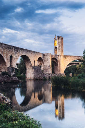 Night landscape in medieval village of Besalu.の写真素材
