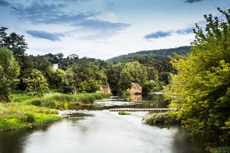Night landscape of Besalu river.の写真素材