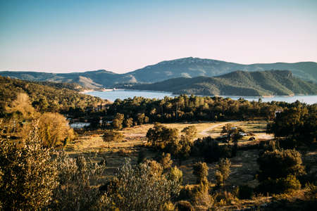 tranquil landscape in sunlightの写真素材