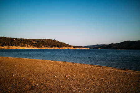Lake sunset landscape in autumn.の写真素材