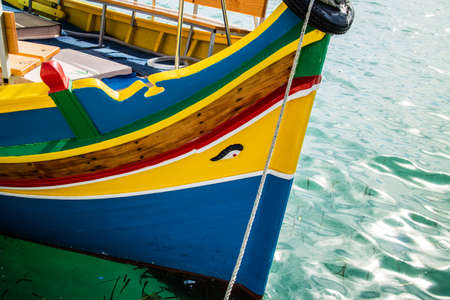 Traditional maltese fishing boat in marsaxlokk. Malta.の写真素材