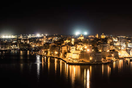 Night Panorama of Malta bay.の写真素材