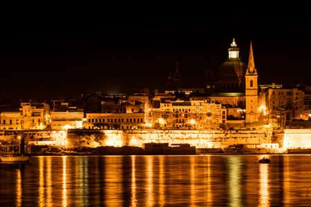 Landscape of la Valetta at nightの写真素材