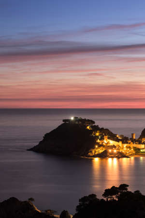Great sunset in village of Tossa de Mar, Costa Brava. Spain.のeditorial素材