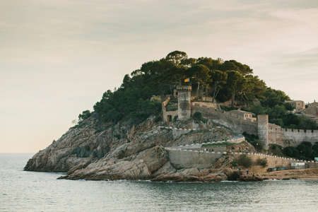 Great sunset in village of Tossa de Mar, Costa Brava. Spain.のeditorial素材
