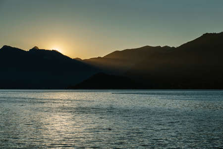 Scenic view of Como lake with Alps mountains in background.の写真素材