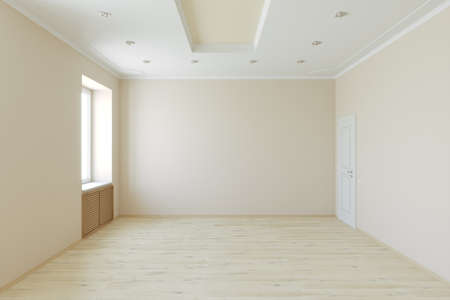Empty interior. New room without decor and furniture. New living space. Apartment project. 3d...