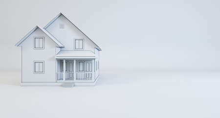 Isolated white wooden house. 3d render. House without texture