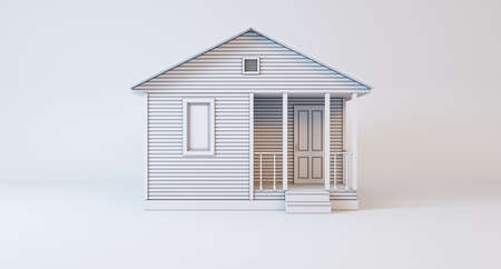 Isolated white wooden house. 3d render. House without textureの写真素材