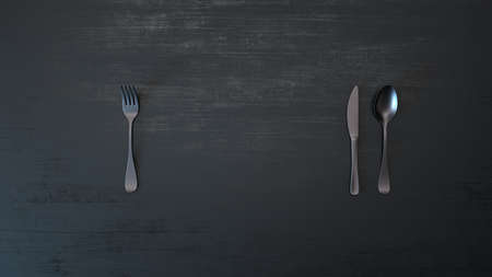3D render. Set of dishes for presentation on a dark background.の写真素材
