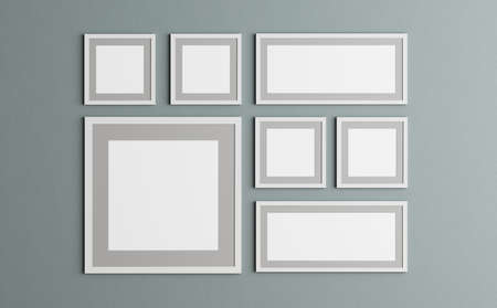 3d render of blank paintings. Insert photo - in an empty frame. Layout of posters on the wall.の写真素材