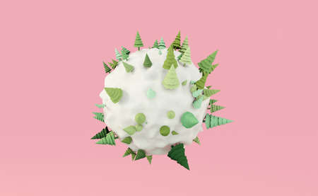 3D Christmas tree. Low polygonal winter. Climate change and weather. 3D rendering of a forest with a...