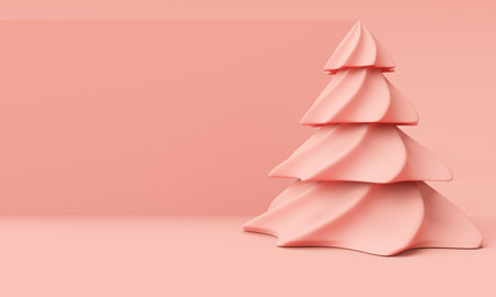 3D Christmas tree. Cartoon christmas background. Rendering of Christmas trees on a bright backgroundの写真素材