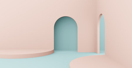 3d rendering background with abstract podium and wall scene background.の写真素材