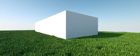 3D Background abstraction of lawn advertising with conditional architecture.
