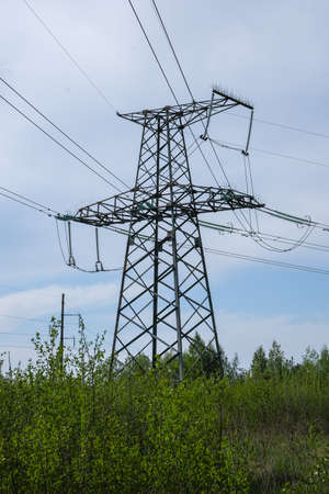 Landscape with high voltage tower tower.