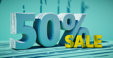 3D rendering of text fifty percent sale.の写真素材