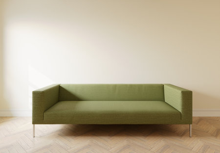 Green sofa in the interior, with free space on the wall. 3d renderingの写真素材