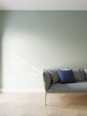 Gray sofa in the interior, with free space on the wall. 3d renderingの写真素材