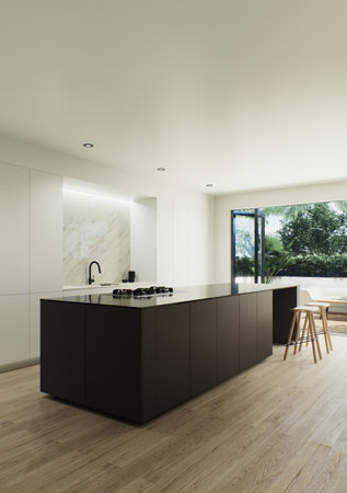 3d visualization of the interior is made in a strict minimalist style.