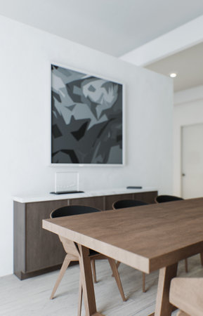 Interior with a large table. Dining area in the interior.
