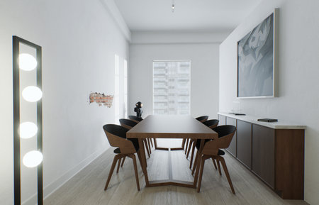Interior with a large table. Dining area in the interior.