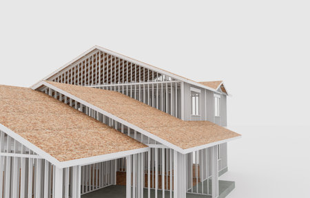Conceptual image of the construction of a frame house.