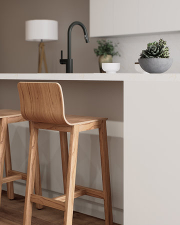 A stylish and contemporary modern kitchen bar featuring Minimalist decor elementsの写真素材