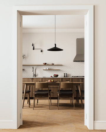 A modern kitchen interior featuring a stylish and contemporary design that captivatesの写真素材