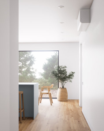 Modern interior design that emphasizes natural lighting and a minimalist aesthetic approachの写真素材