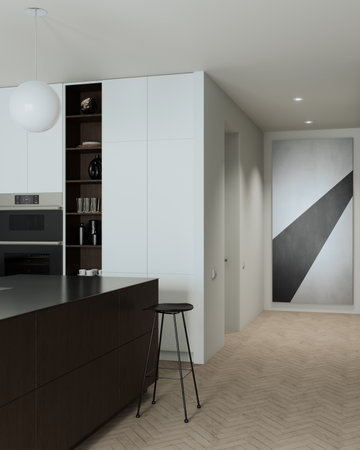 Explore the beauty of a Modern Kitchen Interior with a Stylish and practical designの写真素材