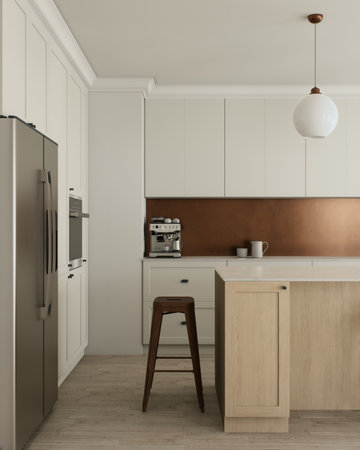 Modern minimalist kitchen with stylish elements and modern design details for eleganceの写真素材