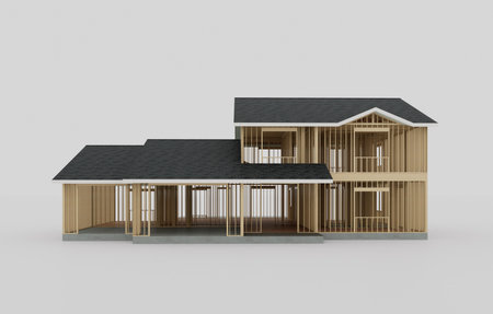 Conceptual image of the construction of a frame house.の写真素材