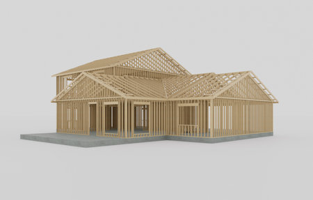 Conceptual image of the construction of a frame house.の写真素材