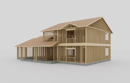 Conceptual image of the construction of a frame house.の写真素材