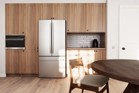 Discover modern kitchen design with high quality stainless steel appliances and chic styleの写真素材