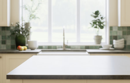 An elegant modern kitchen with a stylish mint-colored tile that captivatesの写真素材