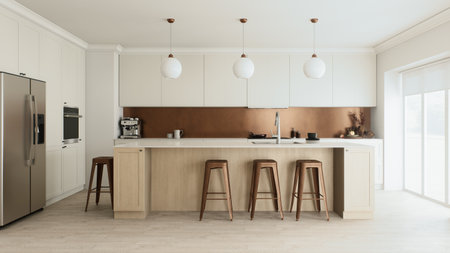 Discover a modern kitchen with an elegant design and a beautiful smooth finishの写真素材