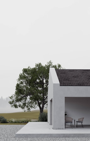 Experience the beauty of Modern Minimalist Architecture harmoniously coexisting with Natureの写真素材