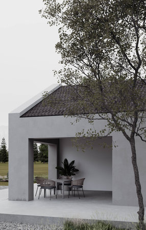 Experience the beauty of Modern Minimalist Architecture harmoniously coexisting with Natureの写真素材