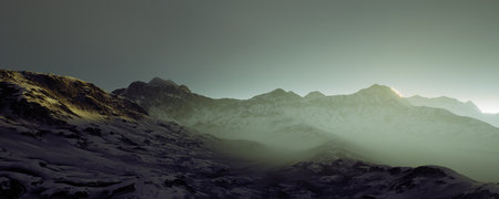 Behold the Majestic Aerial View of the SnowCapped Mountains Beneath a Clear Blue Skyの写真素材