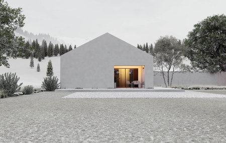 Experience the beauty of Modern Minimalist Architecture harmoniously coexisting with Natureの写真素材