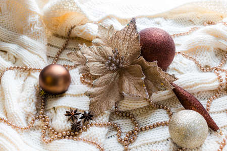 Christmas decorations in winter setupの写真素材