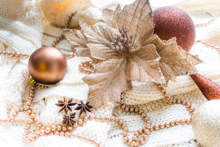 Christmas decorations in winter setupの写真素材