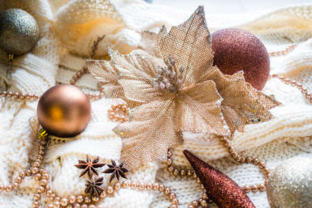 Christmas decorations in winter setupの写真素材